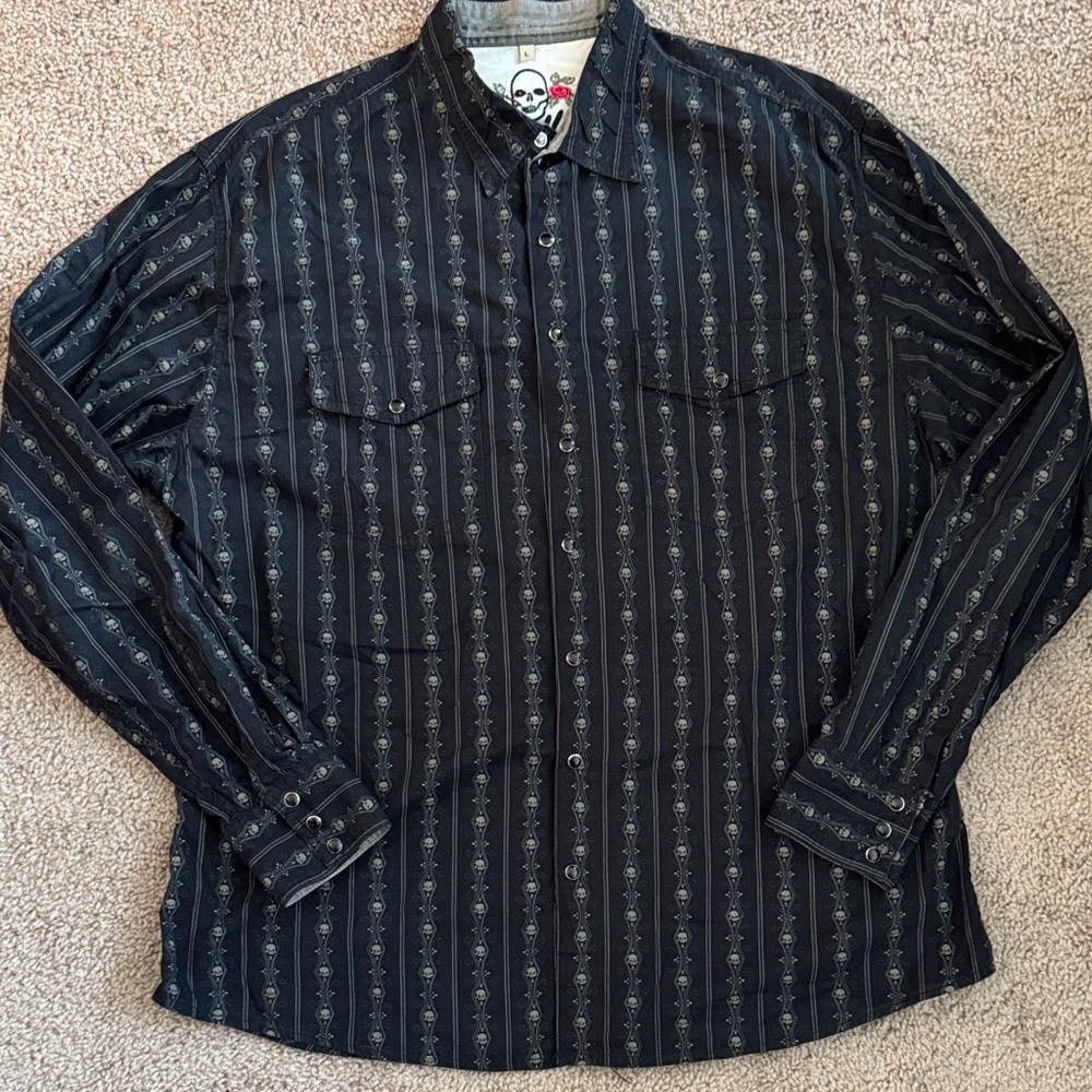 Scully Black and Gray Striped Button Down Shirt